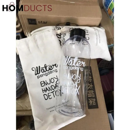 Detox Clear Glass Bottle 1000ML with Protective Cover - Stay Hydrated & Healthy