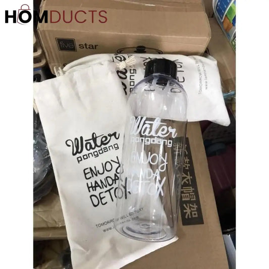 Detox Clear Glass Bottle 1000ML with Protective Cover - Stay Hydrated & Healthy