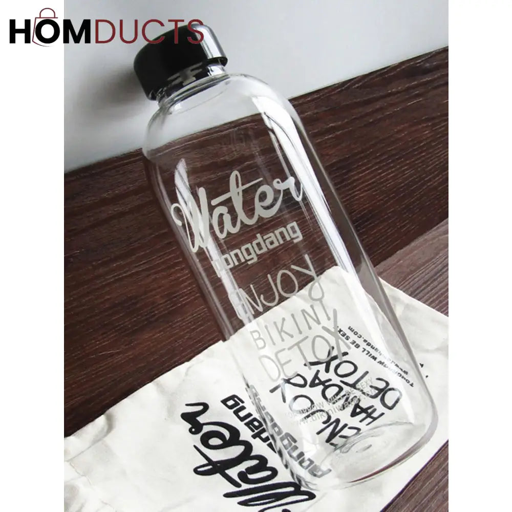 Detox Clear Glass Bottle 1000ML with Protective Cover - Stay Hydrated & Healthy