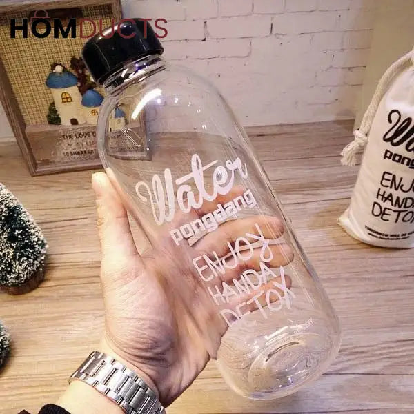 Detox Clear Glass Bottle 1000ML with Protective Cover - Stay Hydrated & Healthy