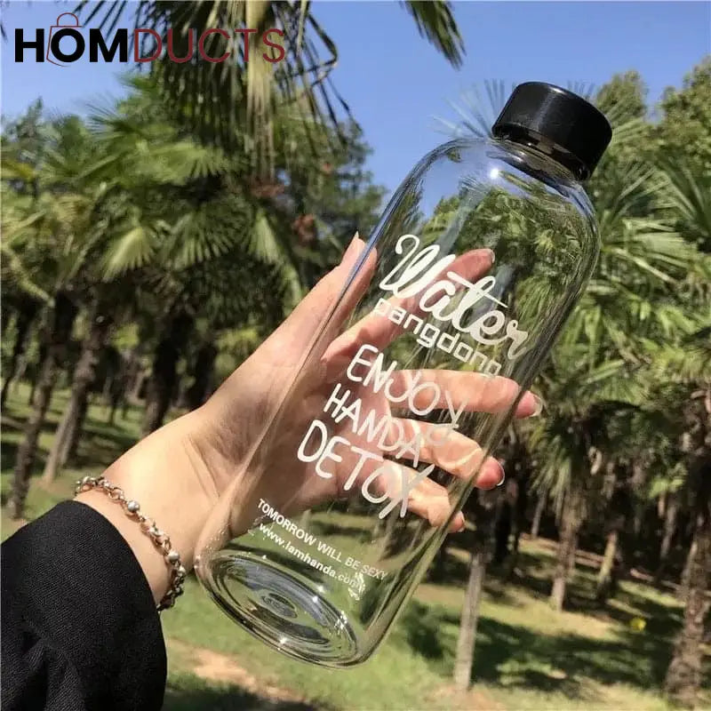 Detox Clear Glass Bottle 1000ML with Protective Cover - Stay Hydrated & Healthy