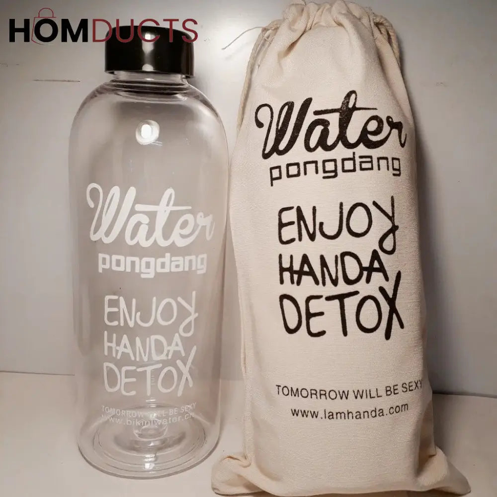 Detox Clear Glass Bottle 1000ML with Protective Cover - Stay Hydrated & Healthy
