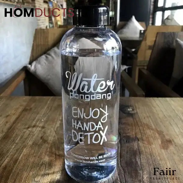 Detox Clear Glass Bottle 1000ML with Protective Cover - Stay Hydrated & Healthy