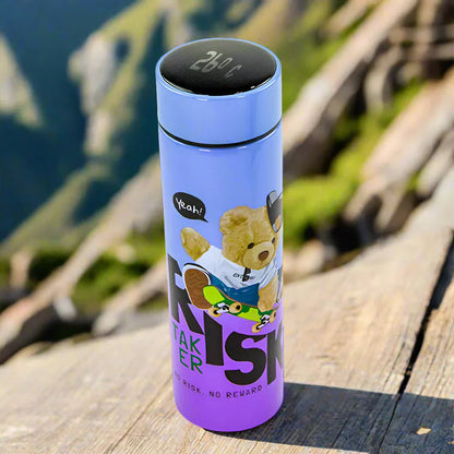 Cute Bear Print 500ml Double Wall Vacuum Thermos Water Bottle with LED Temperature Display