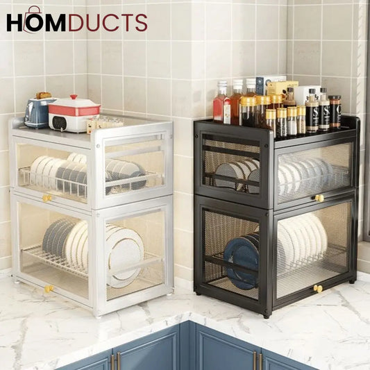 Double Layer Dustproof Kitchen Dish Drying Rack