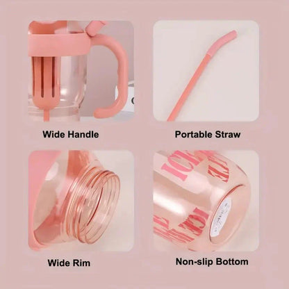 1300ml Large Capacity Tumbler with Straw – Premium Leakproof Ice Cream & Coffee Bottle in Pakistan