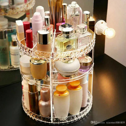 360° Rotating Makeup Organizer – Large Size | Cosmetic Storage Rack for Vanity & Dressing Table