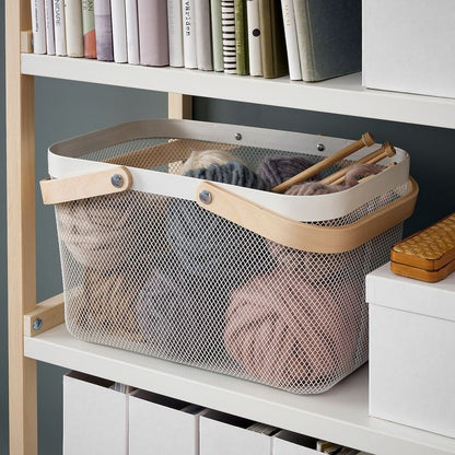 Large Metal Mesh Fruit and Vegetable Basket with Wooden Handles – Modern Kitchen Counter Storage Organizer