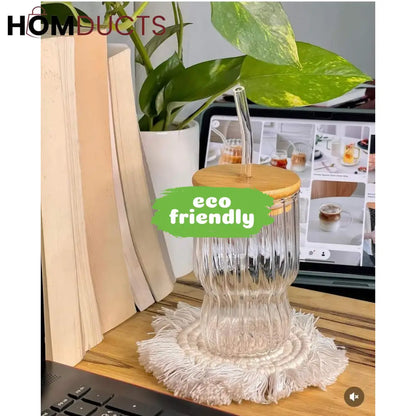 Eco-Chic Straw Glass Tumbler: Sustainable Hydration with Bamboo Lid