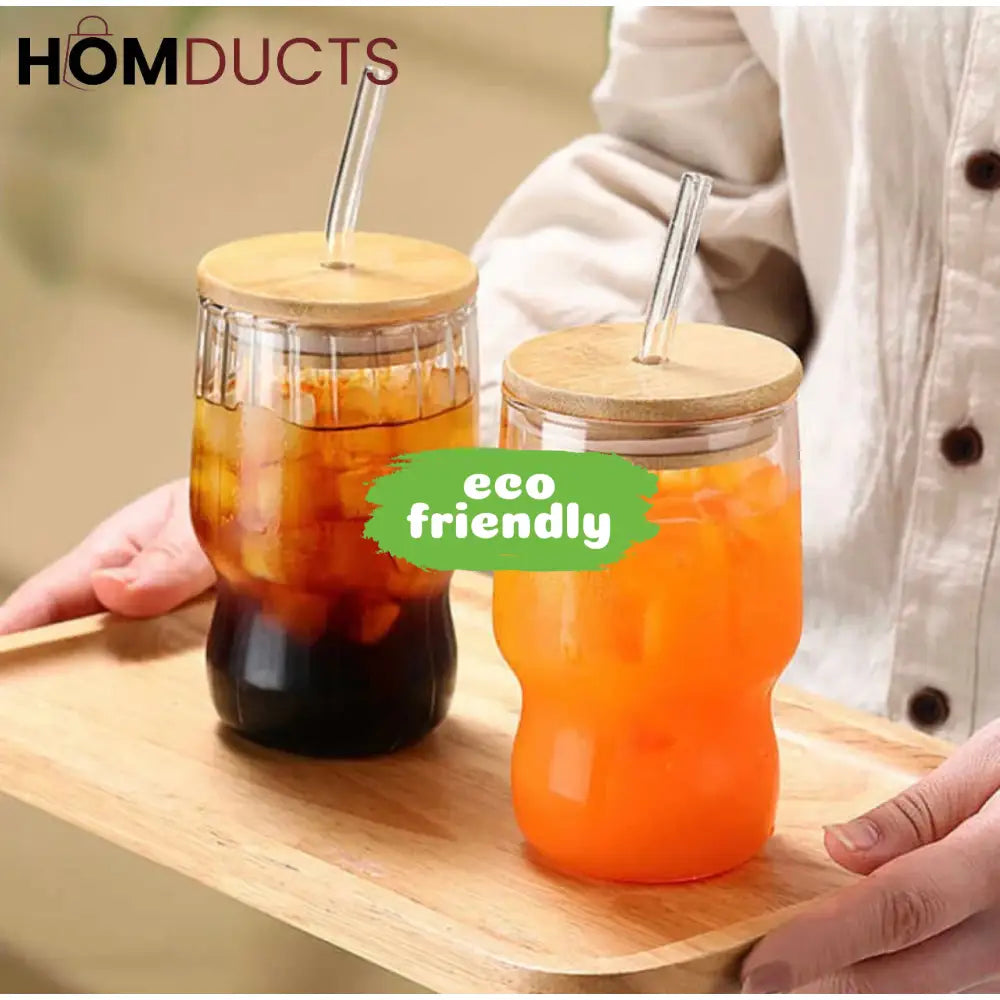 Eco-Chic Straw Glass Tumbler: Sustainable Hydration with Bamboo Lid