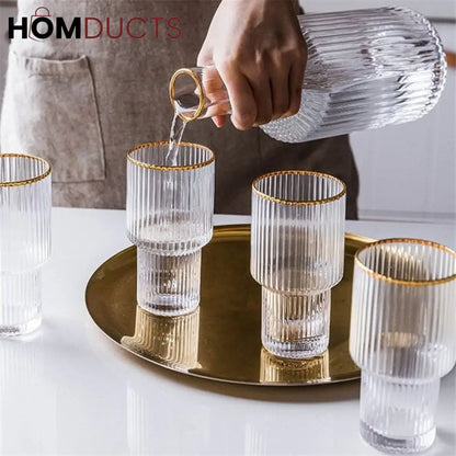 Elegant Glass Decanter Set with Gold Rim – 5-Piece Luxury Drinkware Set