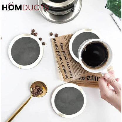 Elegant Leather Coaster Set with Metal Holder - Set of 6