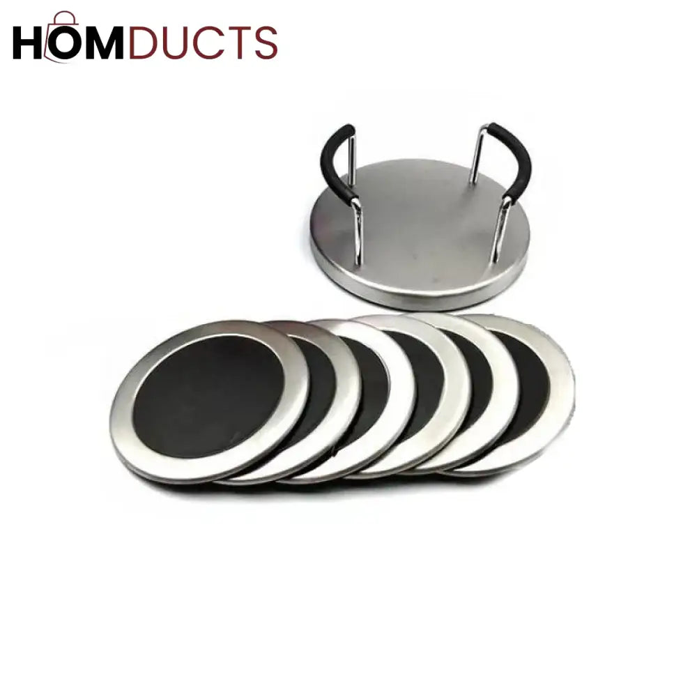 Elegant Leather Coaster Set with Metal Holder - Set of 6