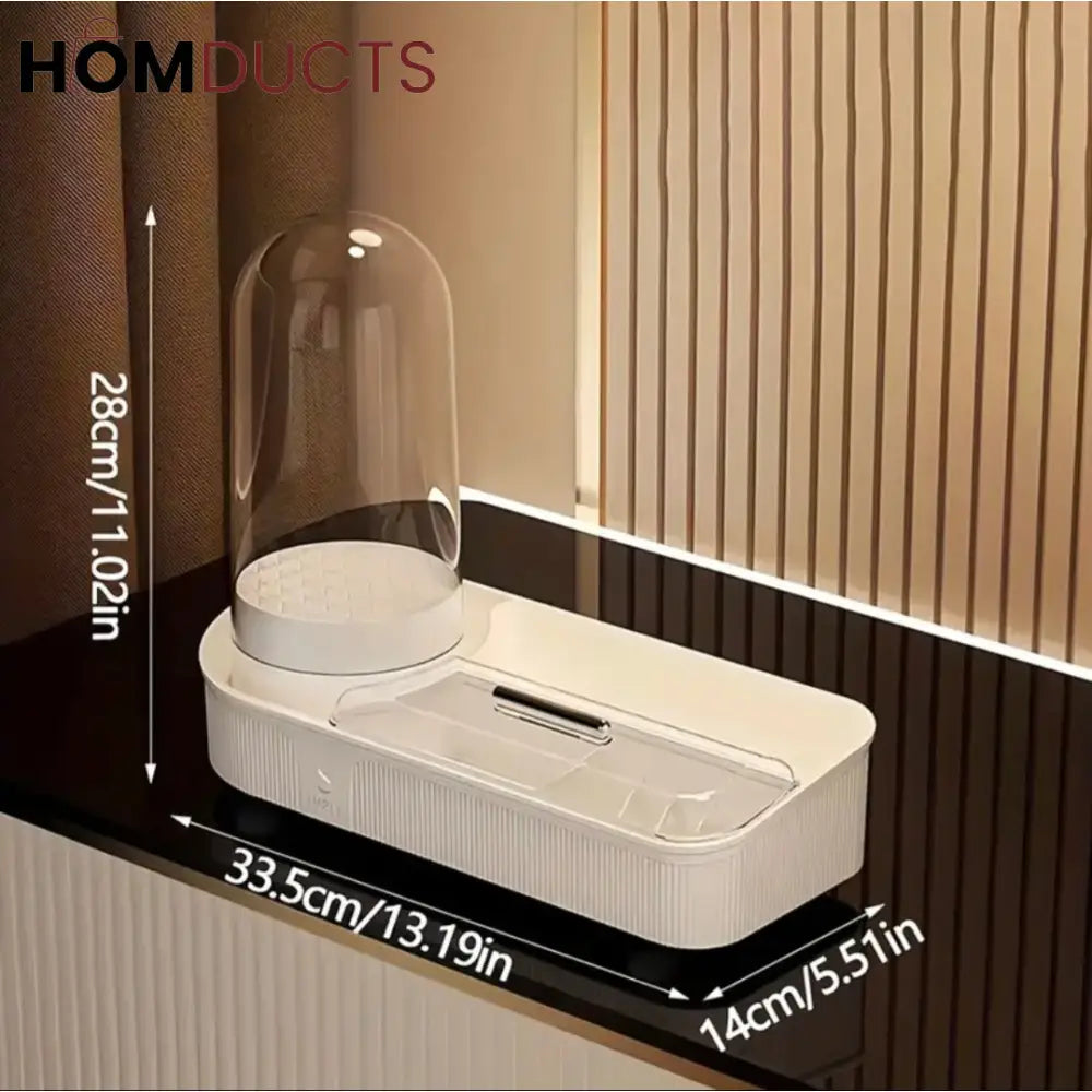 Elegant Makeup Organizer with Brush Holder – Dustproof Cosmetic Storage Box with Maker Brush Cleaner