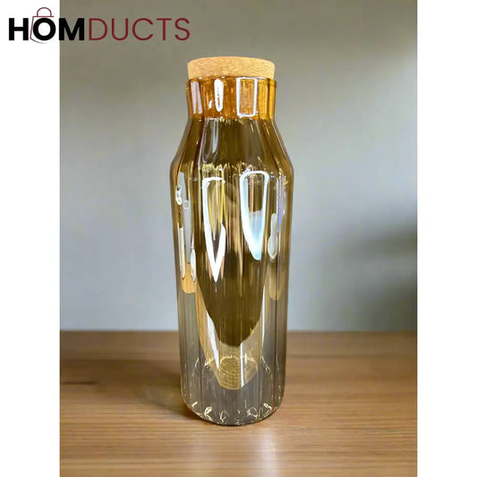 Elegant Ribbed Glass Bottle with Natural Cork Stopper | 1L Capacity