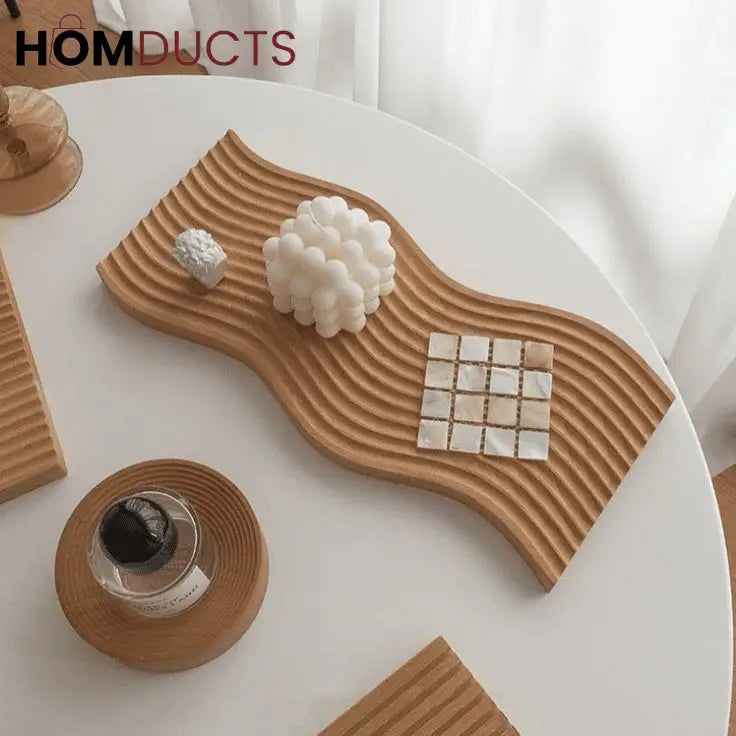 Elegant Wave Bamboo Serving Tray – Eco-Friendly Decorative Organizer