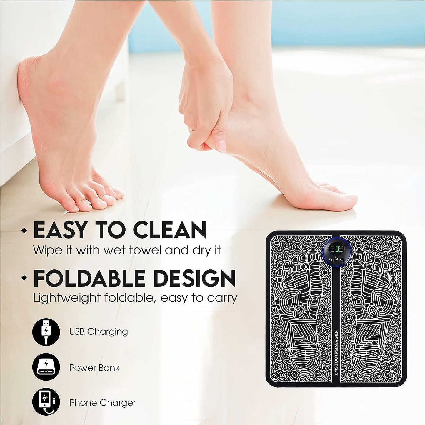 EMS Foot Massager Pad Improve Blood Circulation Relieve Ache Pain USB Rechargeable