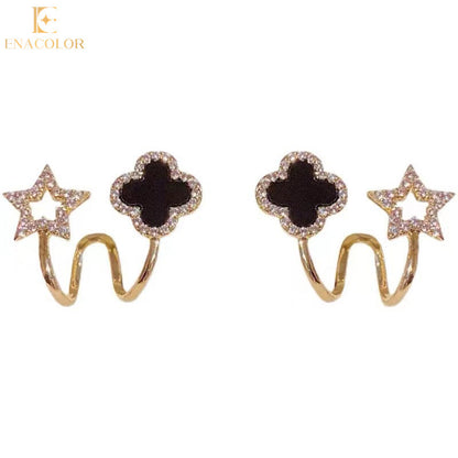 Elegant Star & Clover Earrings – Black & White Fashion Jewelry for Women