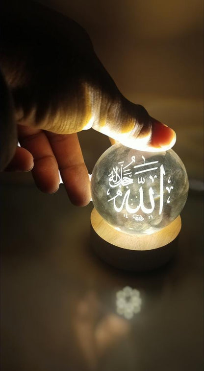 3D Wooden Ball Lamp – Allah Design Crystal Wooden Table Lamp for Home & Décor