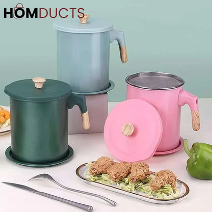 Filter Oil Pot With Wooden Handle