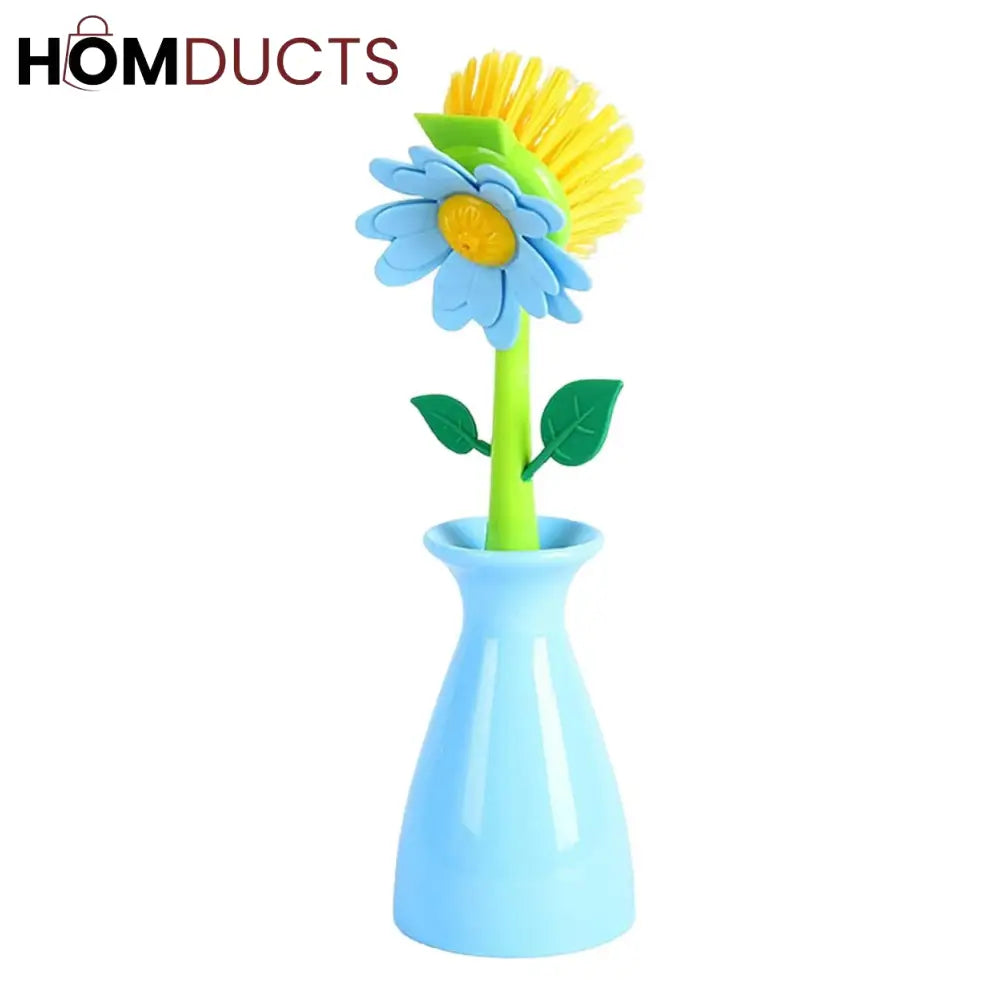 Floral Dish Brush Set with Matching Holders – Decorative Kitchen Cleaning Tools