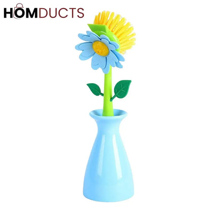Floral Dish Brush Set with Matching Holders – Decorative Kitchen Cleaning Tools