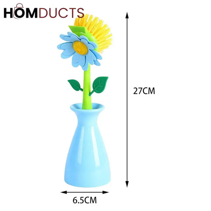 Floral Dish Brush Set with Matching Holders – Decorative Kitchen Cleaning Tools