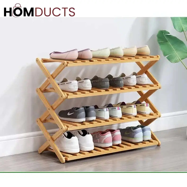 Foldable wooden shoe rack