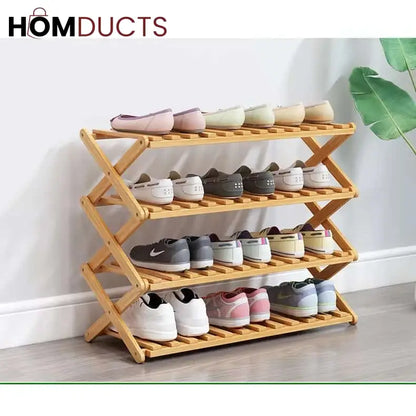 Foldable wooden shoe rack