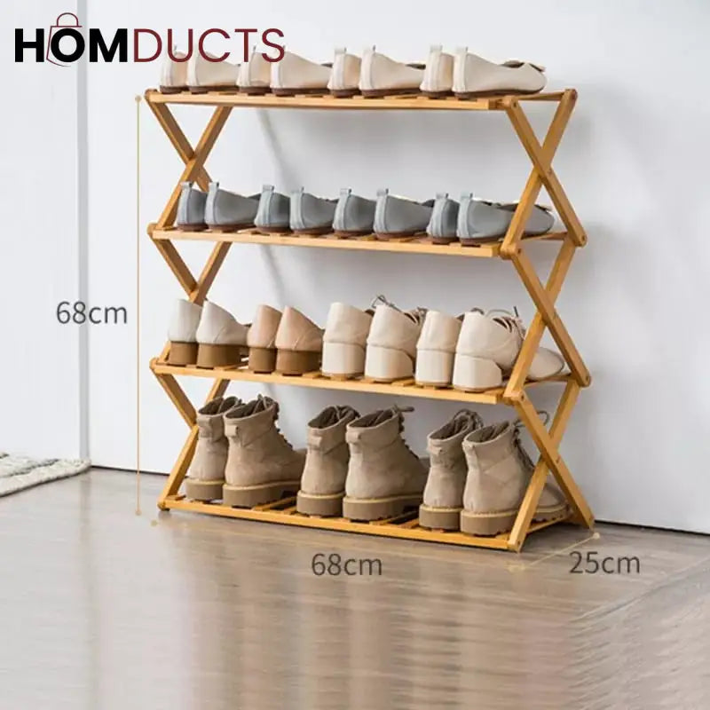 Foldable wooden shoe rack