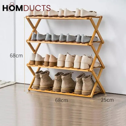 Foldable wooden shoe rack