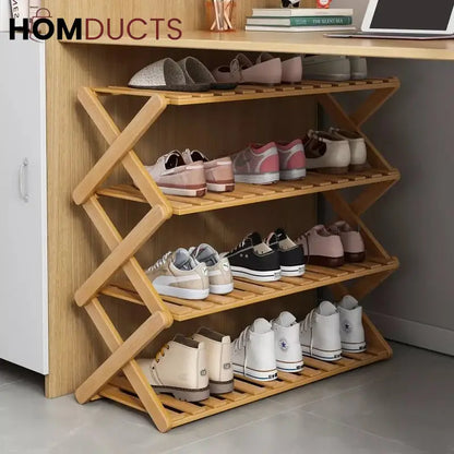 Foldable wooden shoe rack