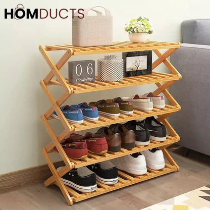 Foldable wooden shoe rack
