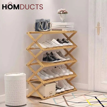 Foldable wooden shoe rack