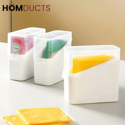 Fridge Organizer Bins with Lids – Stackable Storage Containers for Cheese, Sauce Packets & Snacks