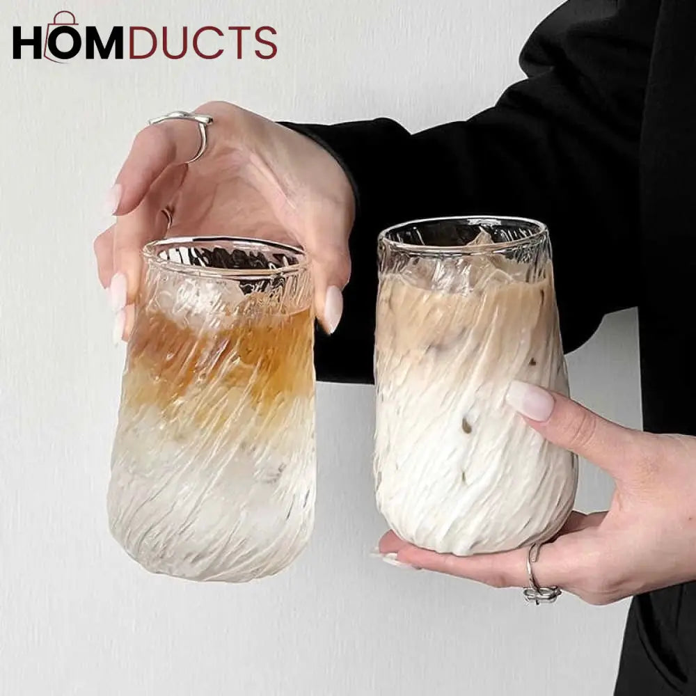 Frozen Ice Design Glass Cup - Elegant Tea & Coffee Mug | Premium Transparent Glass