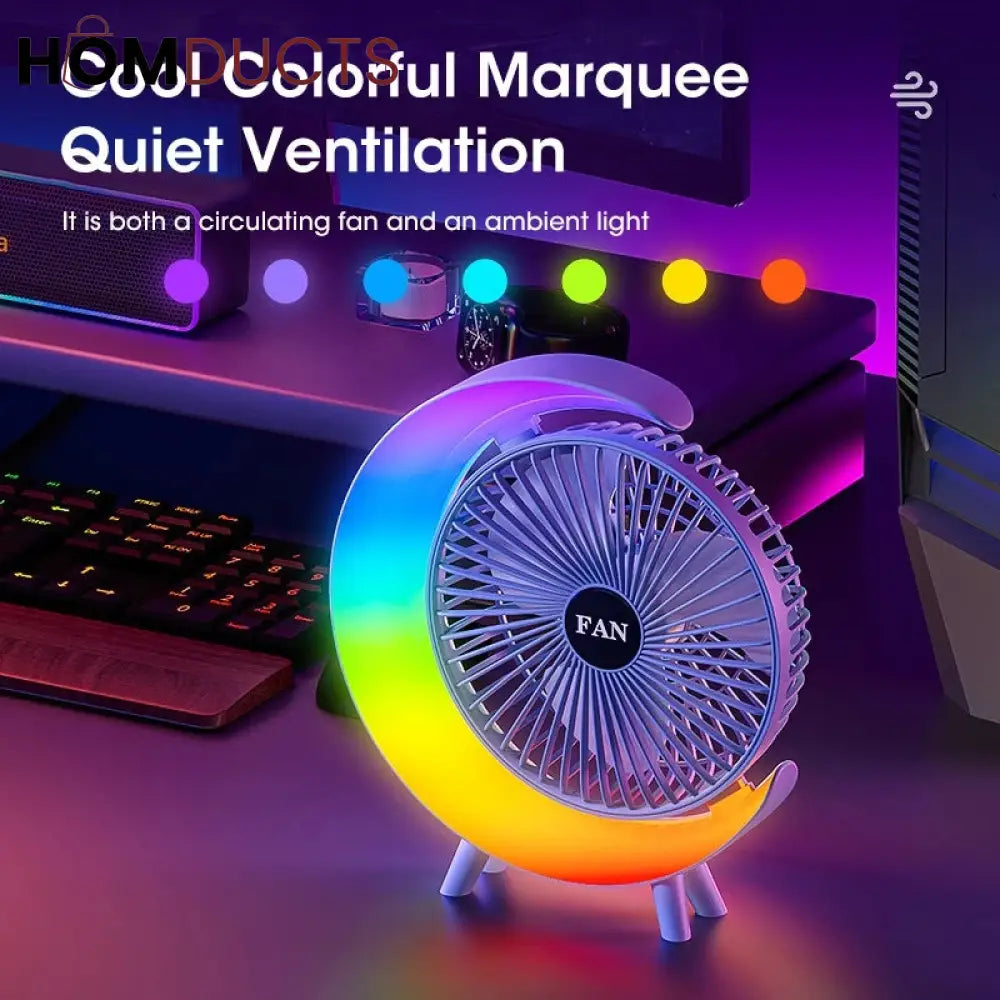 G Shape RGB Lightening Rechargeable Fan