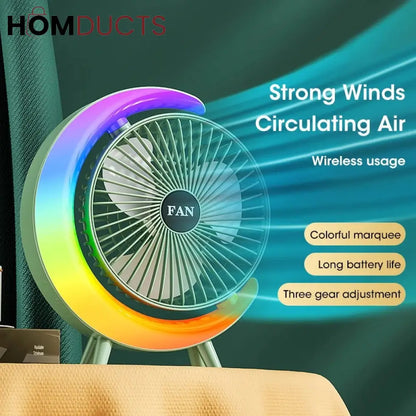 G Shape RGB Lightening Rechargeable Fan