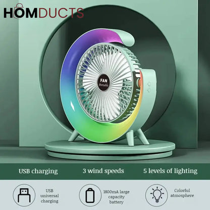 G Shape RGB Lightening Rechargeable Fan