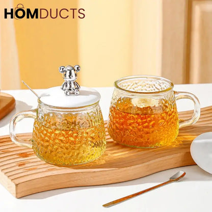 Glass Cup With Lid And Spoon