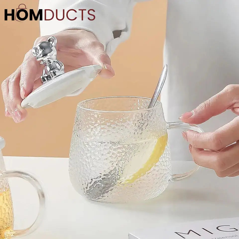 Glass Cup With Lid And Spoon