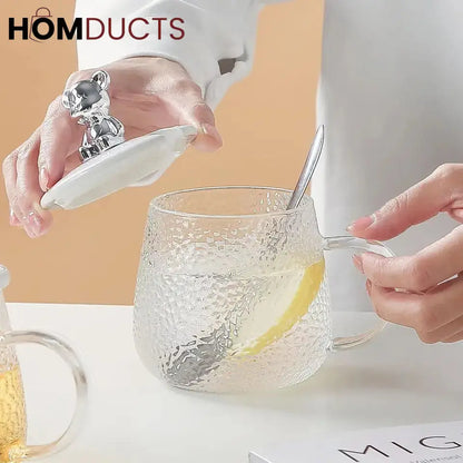 Glass Cup With Lid And Spoon
