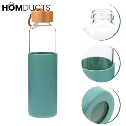 Glass Water Bottle with Silicone Cover - Portable & Anti-Scald