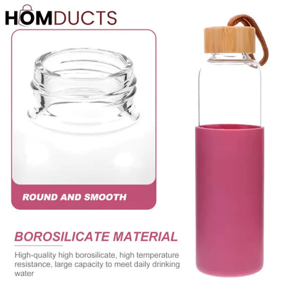 Glass Water Bottle with Silicone Cover - Portable & Anti-Scald