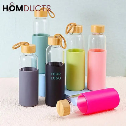 Glass Water Bottle with Silicone Cover - Portable & Anti-Scald