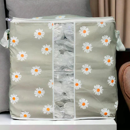 120 GSM Non-Woven Clothes Storage Bag – Foldable Floral Print Organizer (Pink/Green/Blue/Grey)