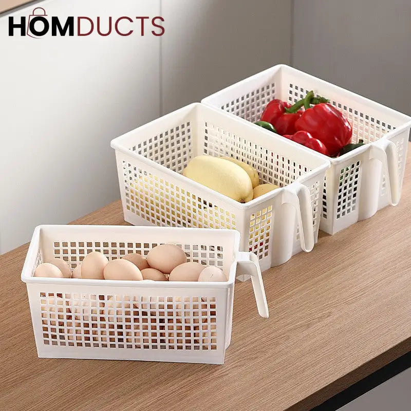 Hollow Plastic Storage Basket With Handle Organizer For Kitchen Pantry