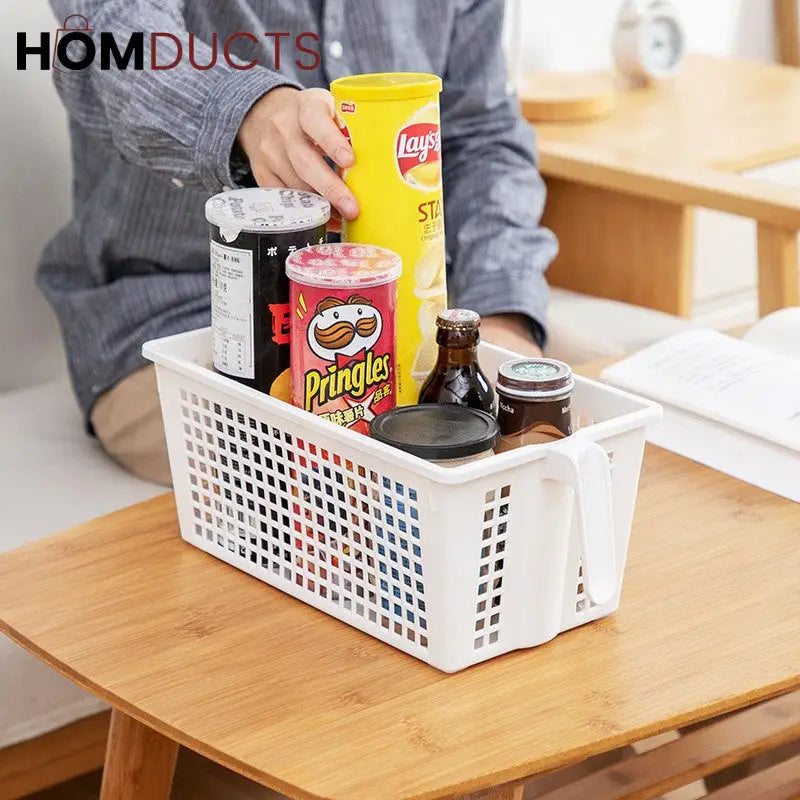 Hollow Plastic Storage Basket With Handle Organizer For Kitchen Pantry