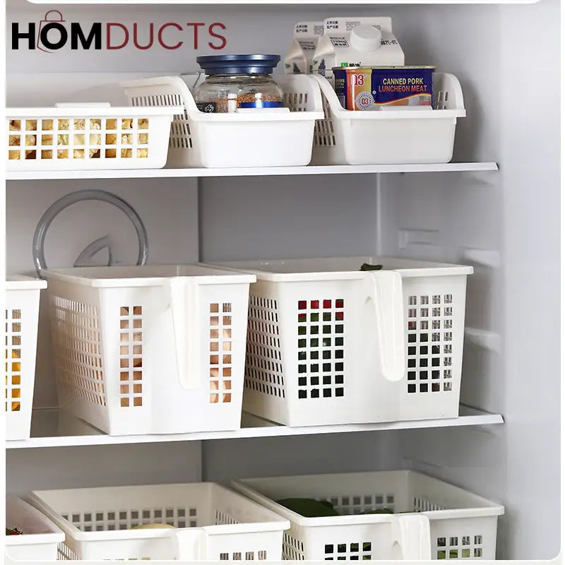 Hollow Plastic Storage Basket With Handle Organizer For Kitchen Pantry