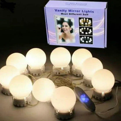 10 Bulb Vanity Mirror Light – USB Operated LED Makeup Lights with 3 Modes (Box Packed)